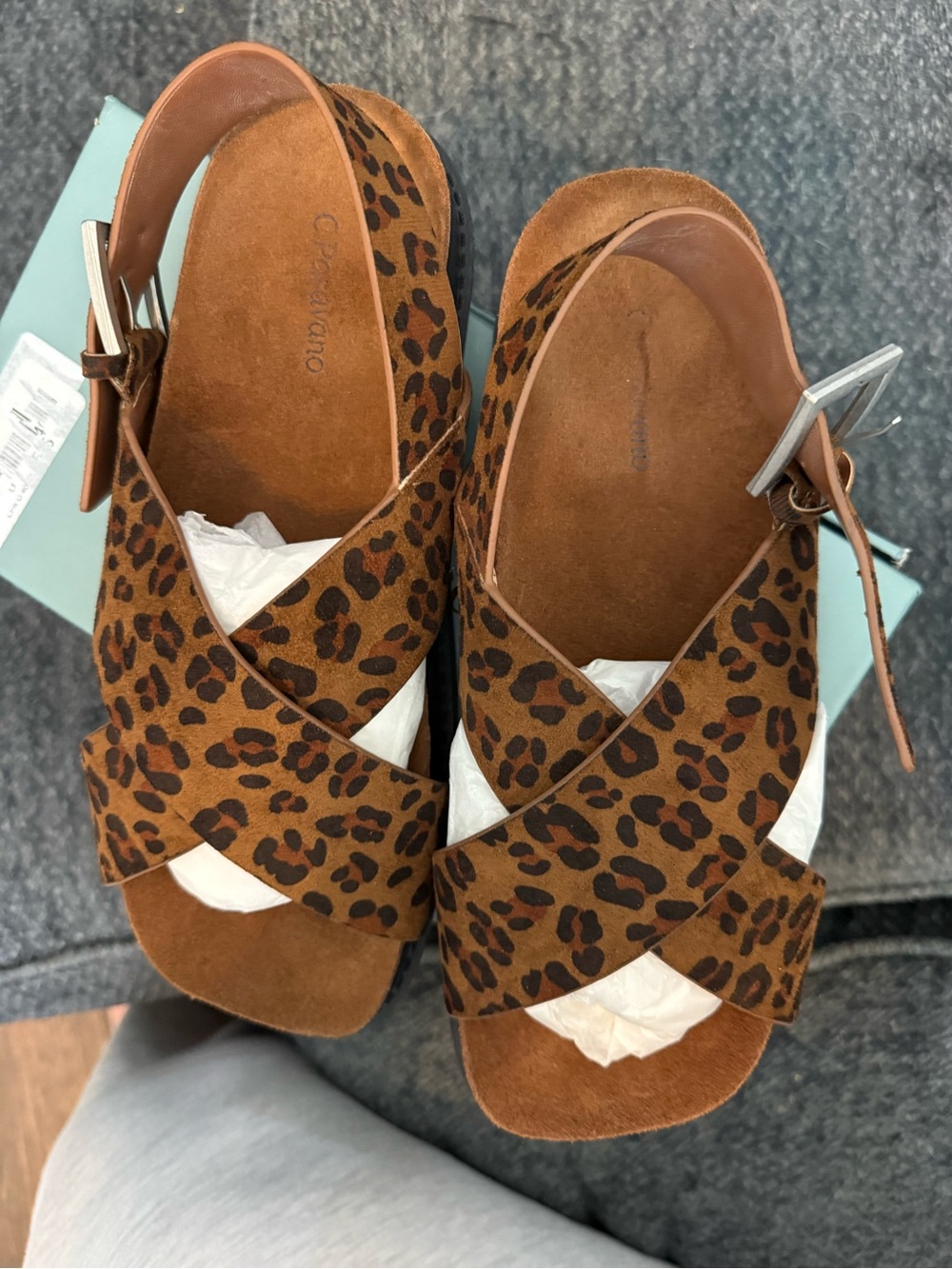 C.paravano Leopard Print Cross-Band Sandals in Brown